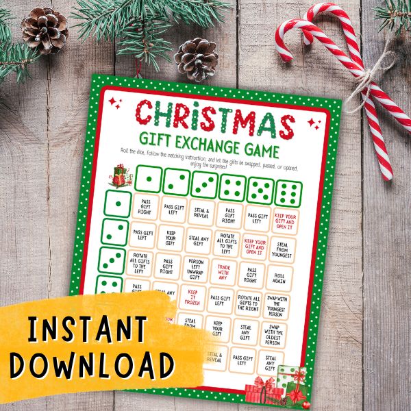 Printable Christmas Gift Exchange Dice Game – Fun for Your Holiday Party – The Game Room for Gift Exchange Dice Game Free Printable