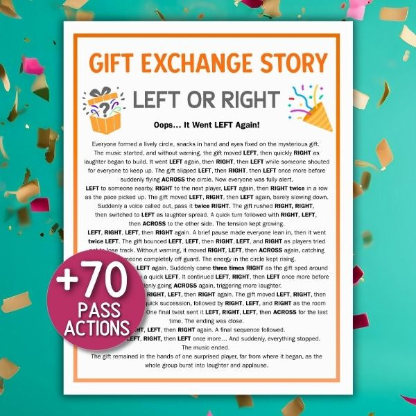 gift exchange game left right story printable