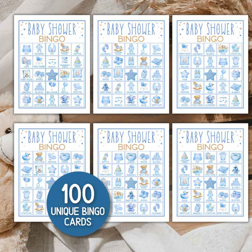blue baby shower bingo