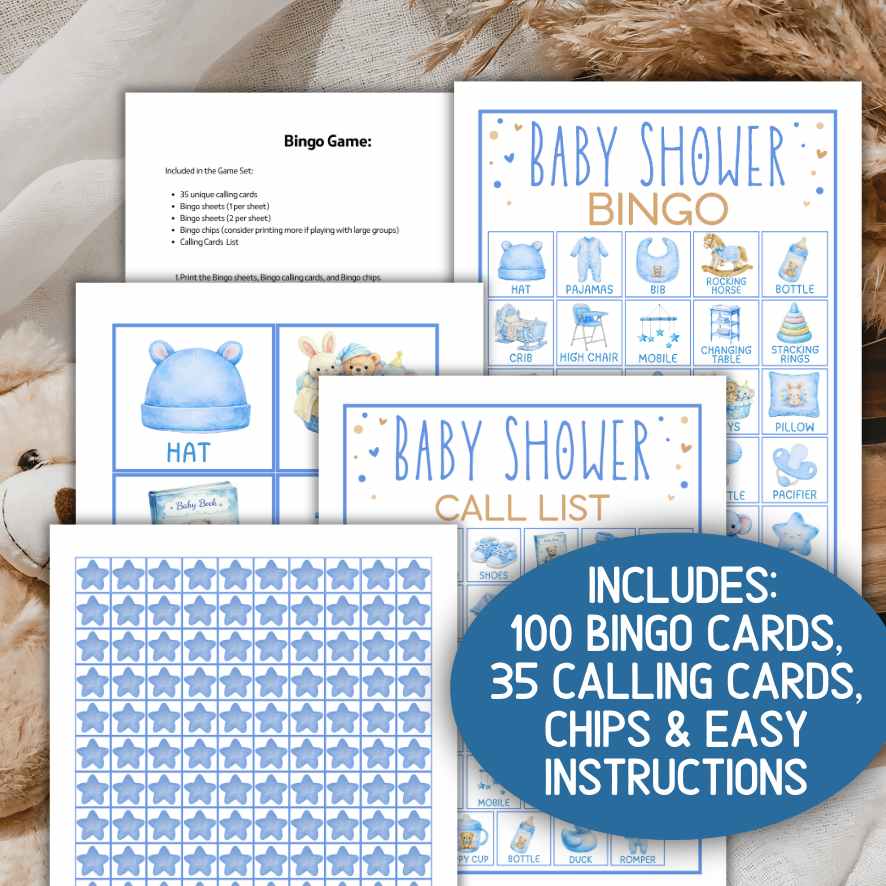 boy baby shower bingo cards