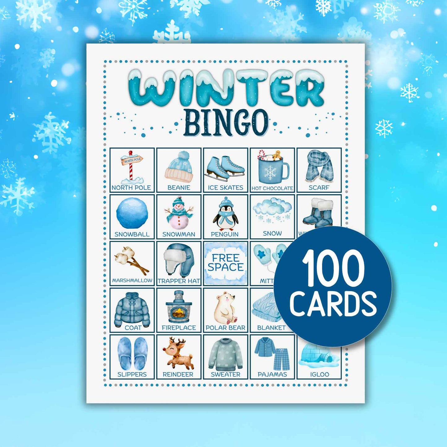 winter bingo 100 cards printable

