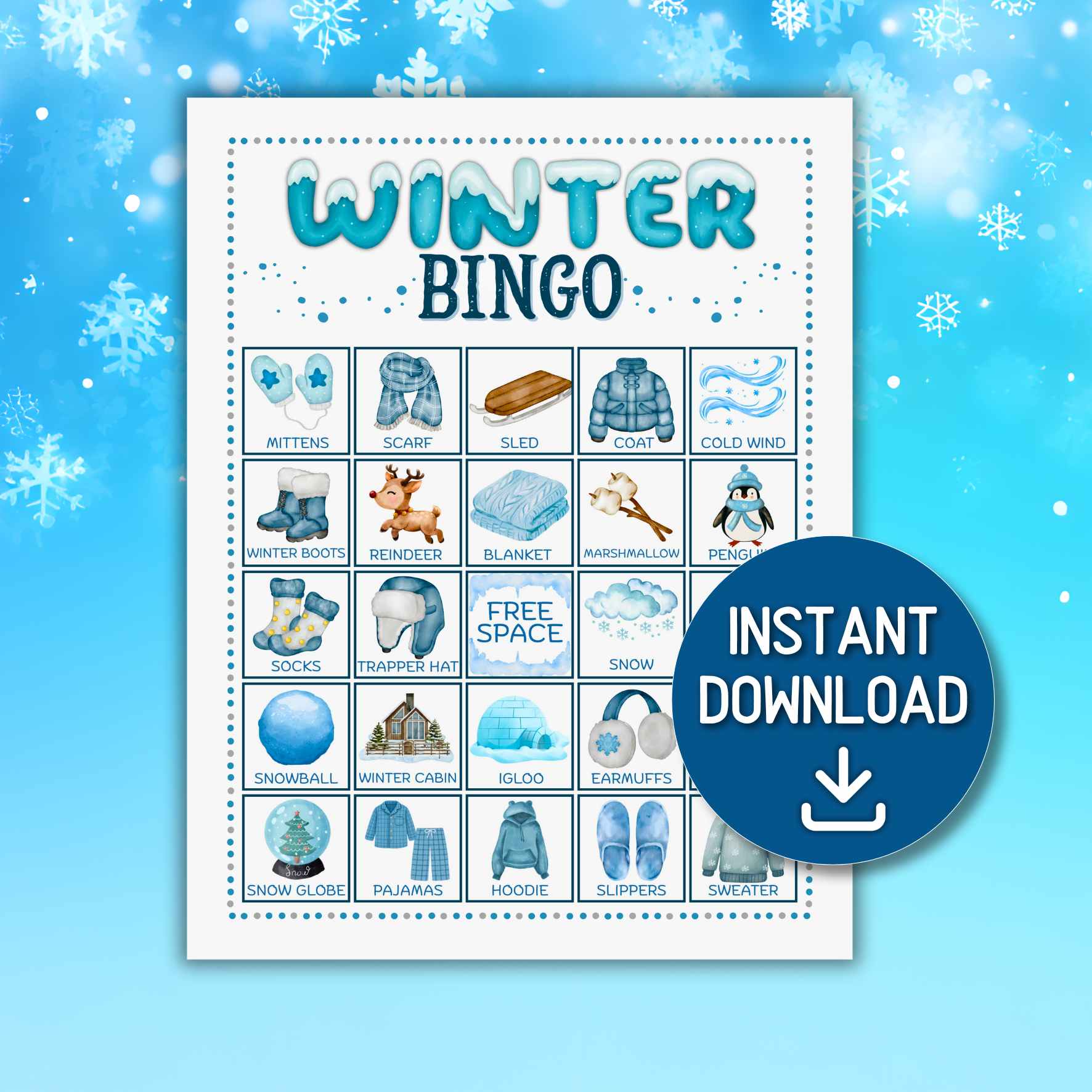winter bingo 100 cards