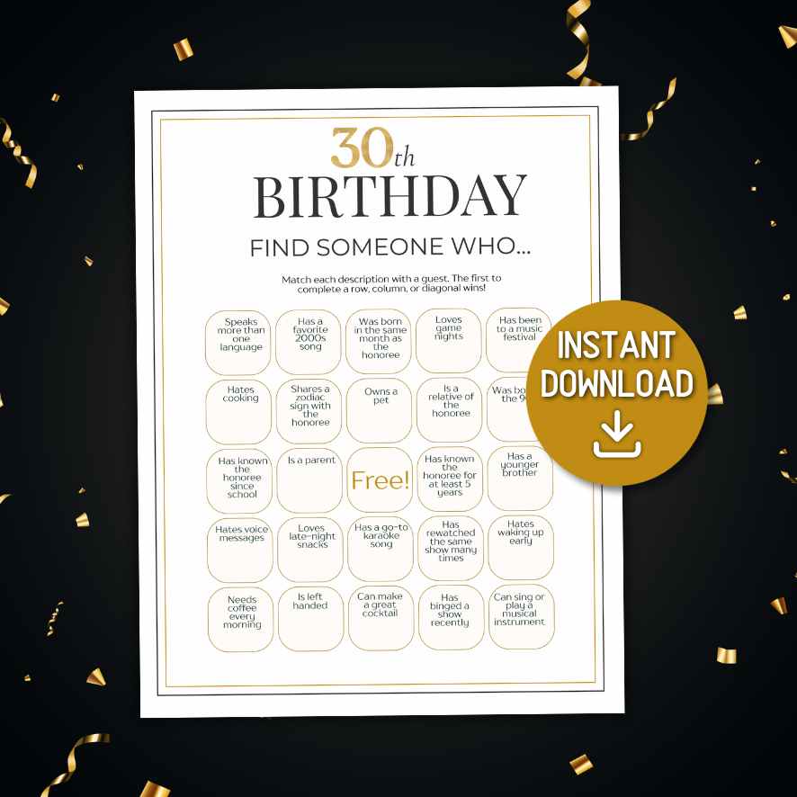 30 Bday Instant Download Activities