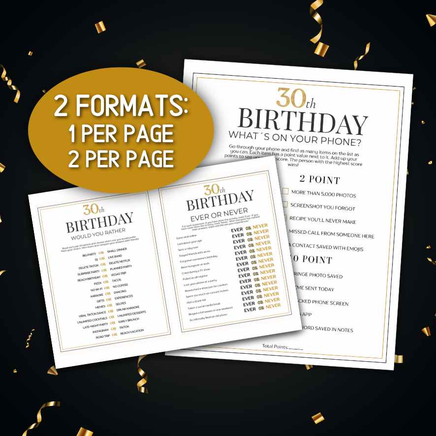 30th birthday printable pack