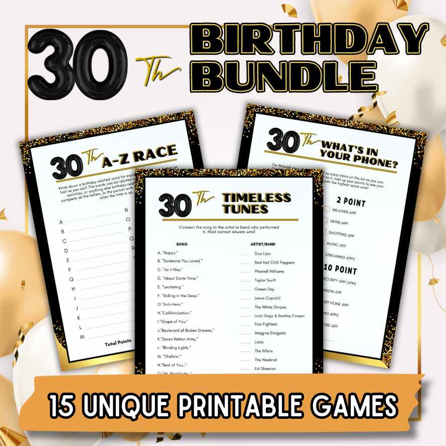 30TH BIRTHDAY GAMES BUNDLE PRINTABLE