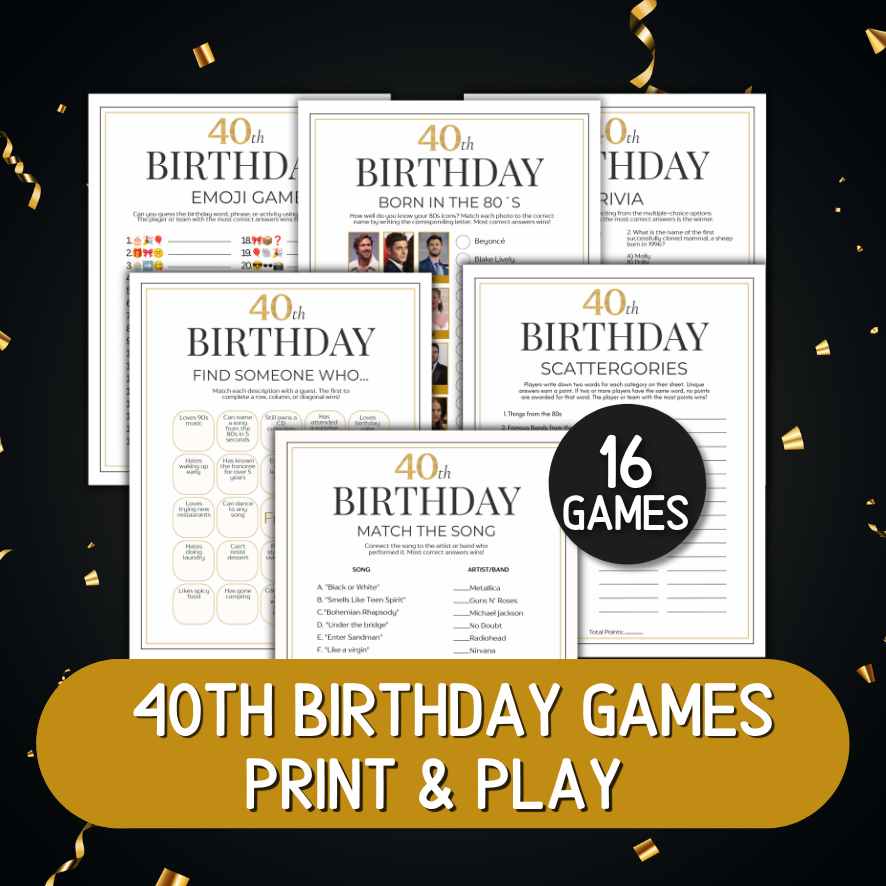 40th birthday party games printable