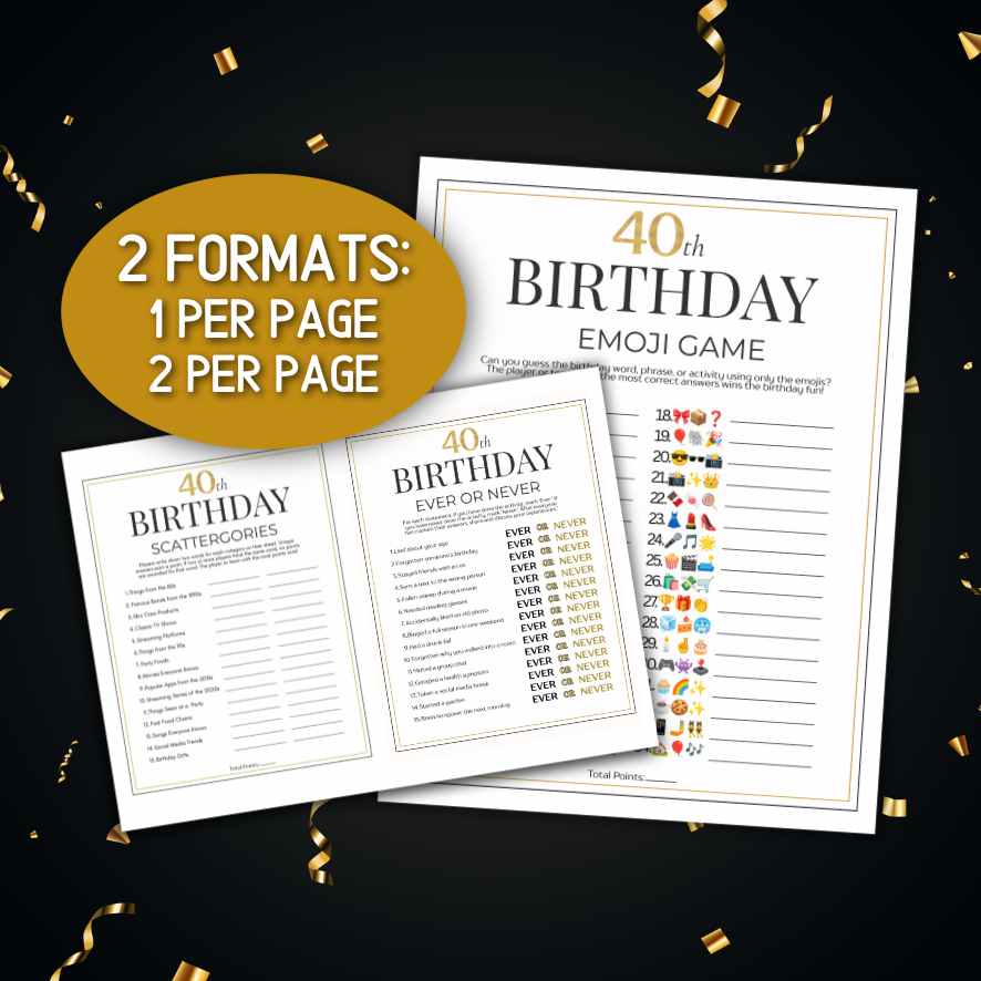 40th birthday party games printable