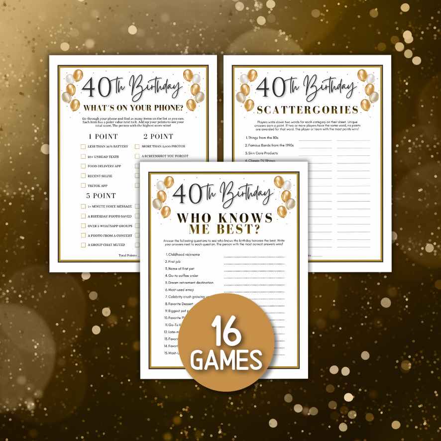 40th birthday party games printable