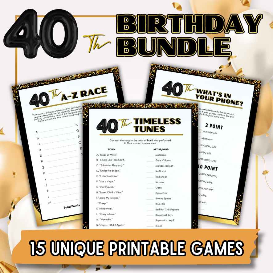 40th birthday party games printable