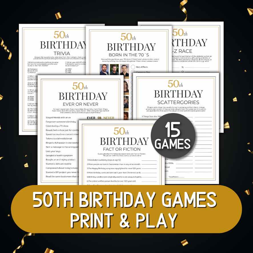 50th birthday party games bundle