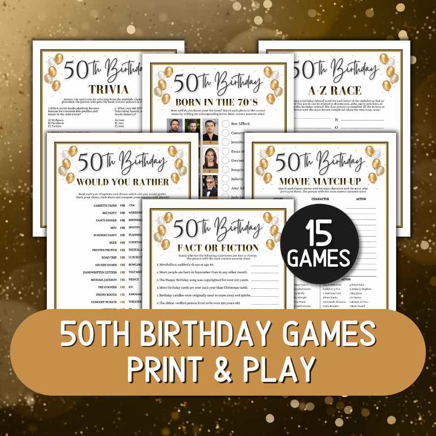50th birthday party games bundle