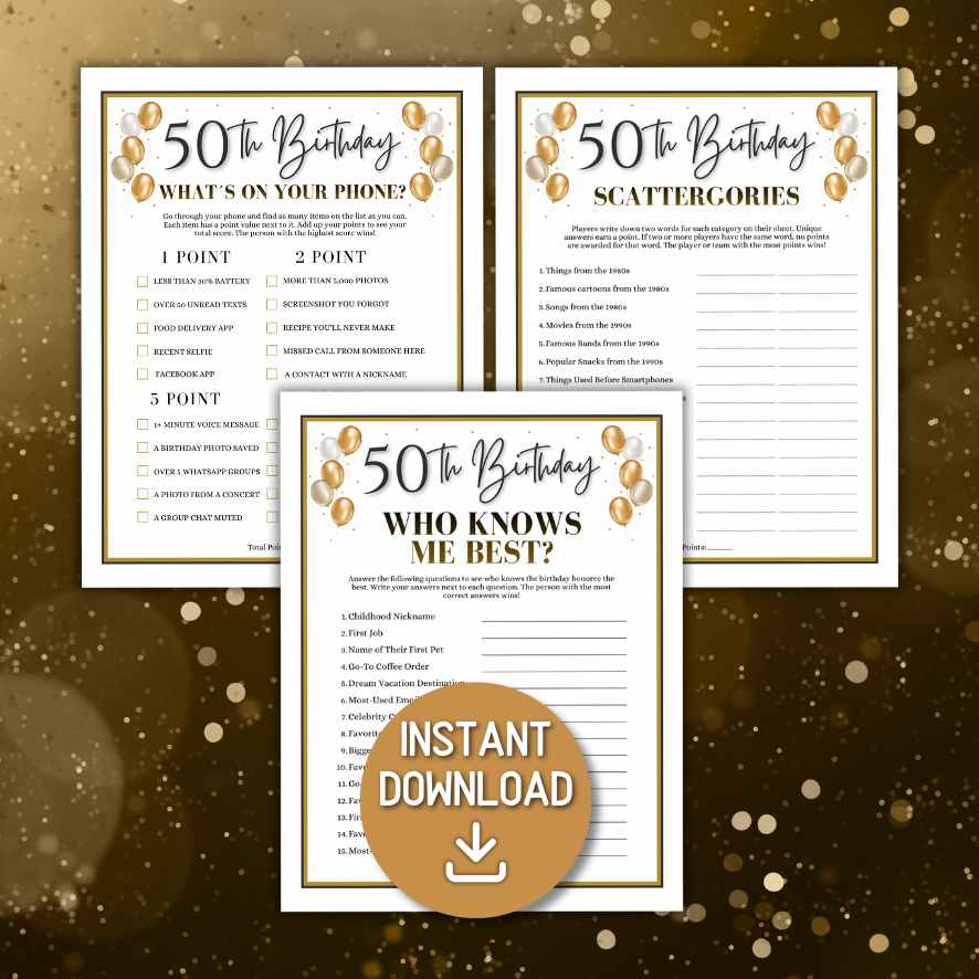 birthday party games for 50th