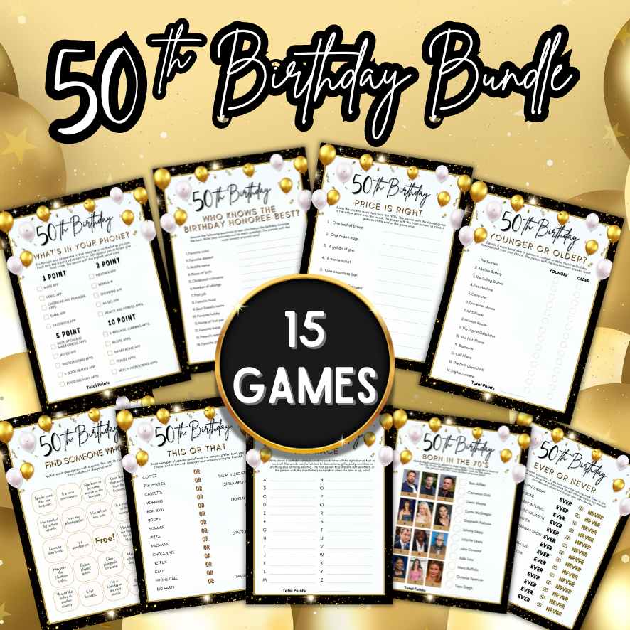 50th birthday party games bundle