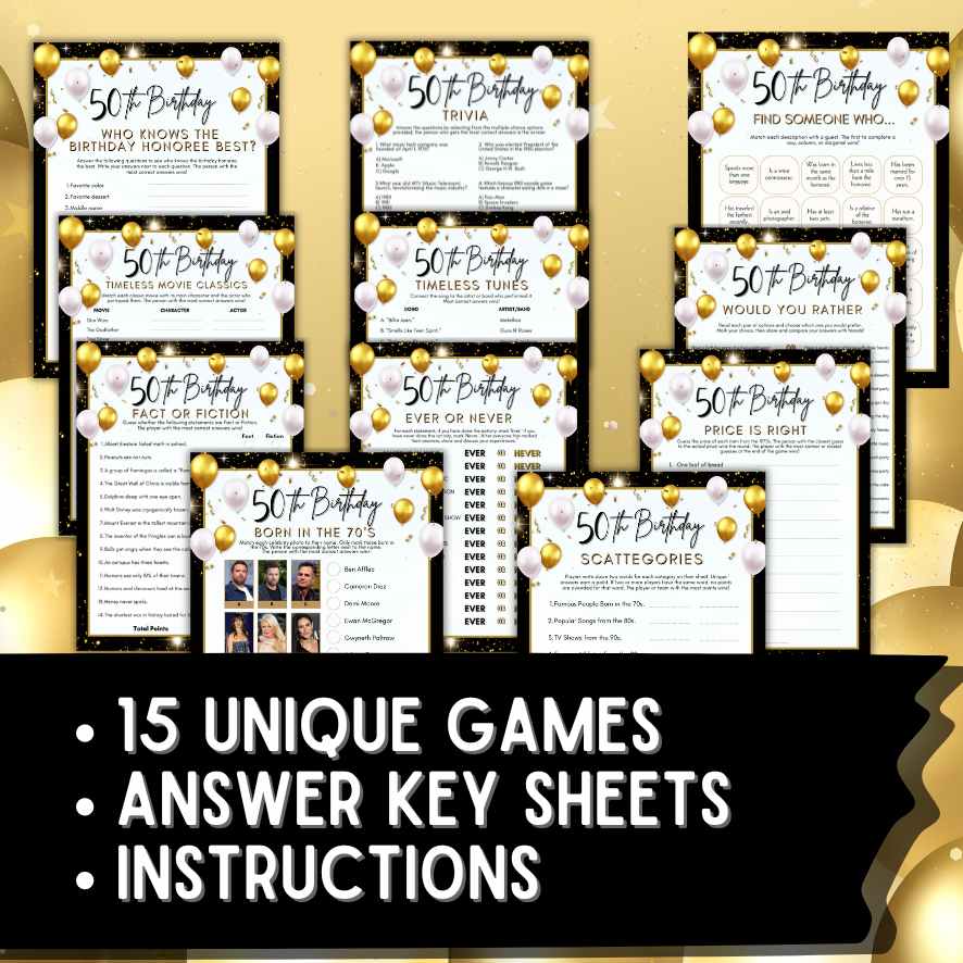 50th birthday games printable