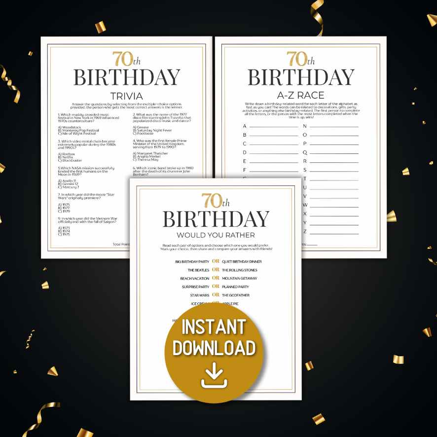 70th birthday game pack