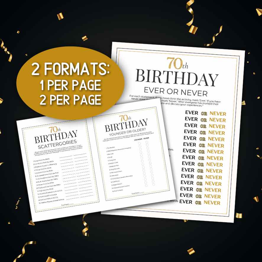 70th birthday party games bundle