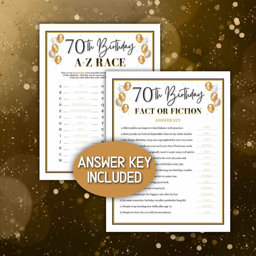 70 Bday Instant Download Activities