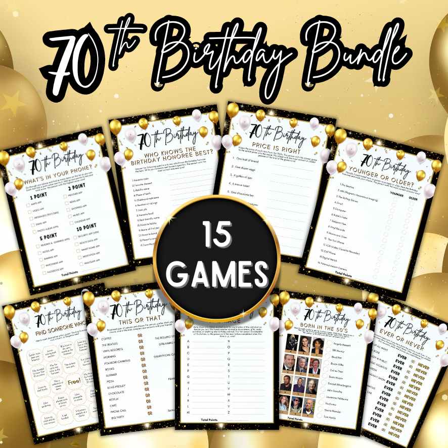 70th birthday party games bundle