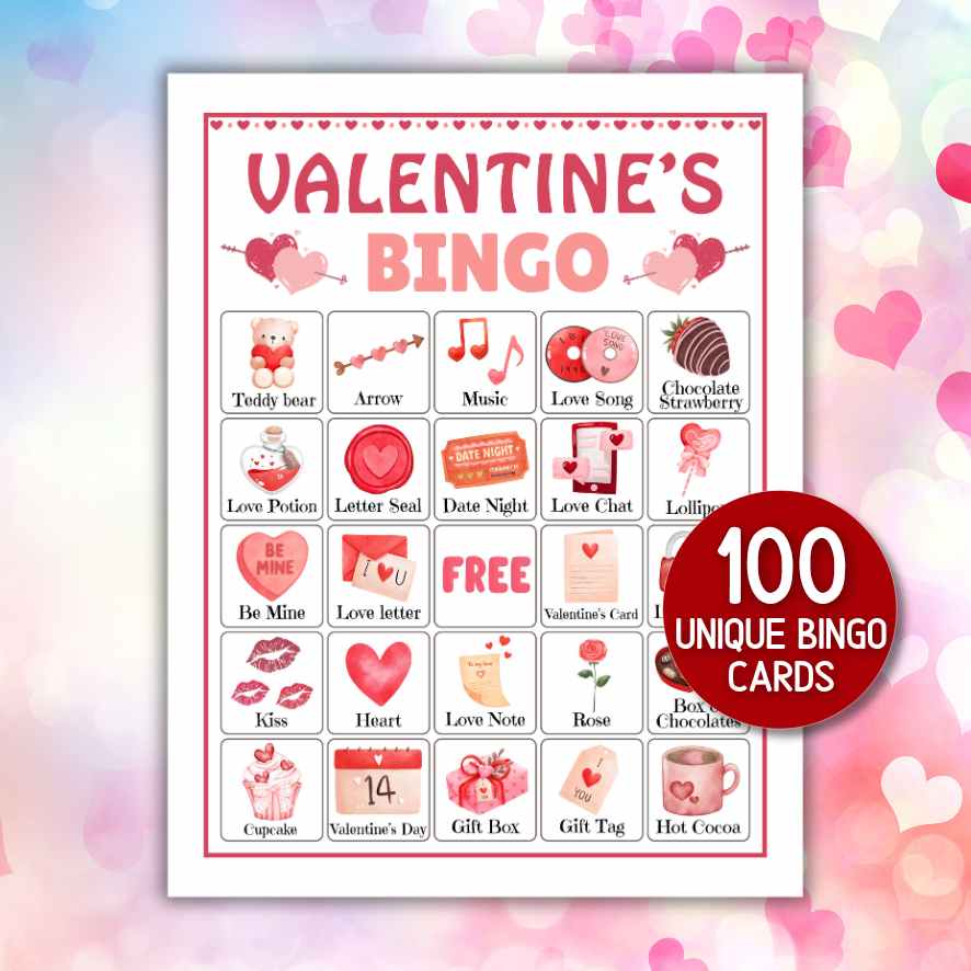 100 valentines day bingo cards

