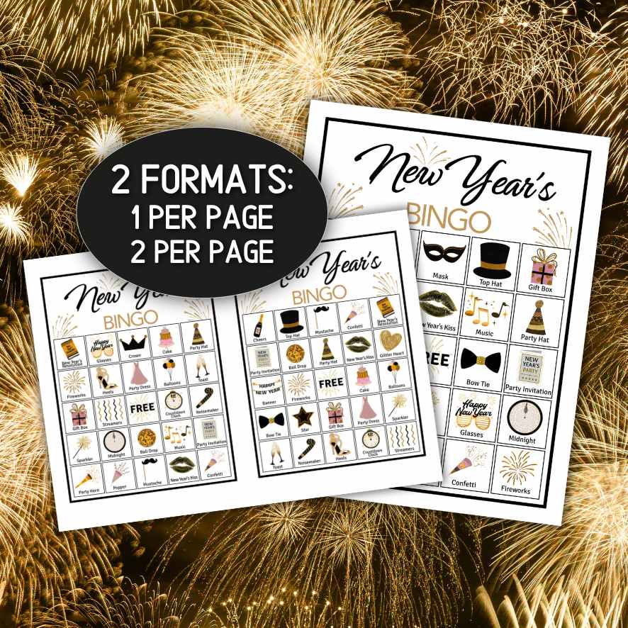 happy new year themed bingo cards