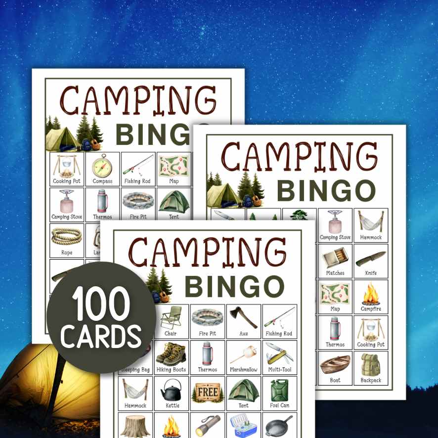 glamping bingo cards printable