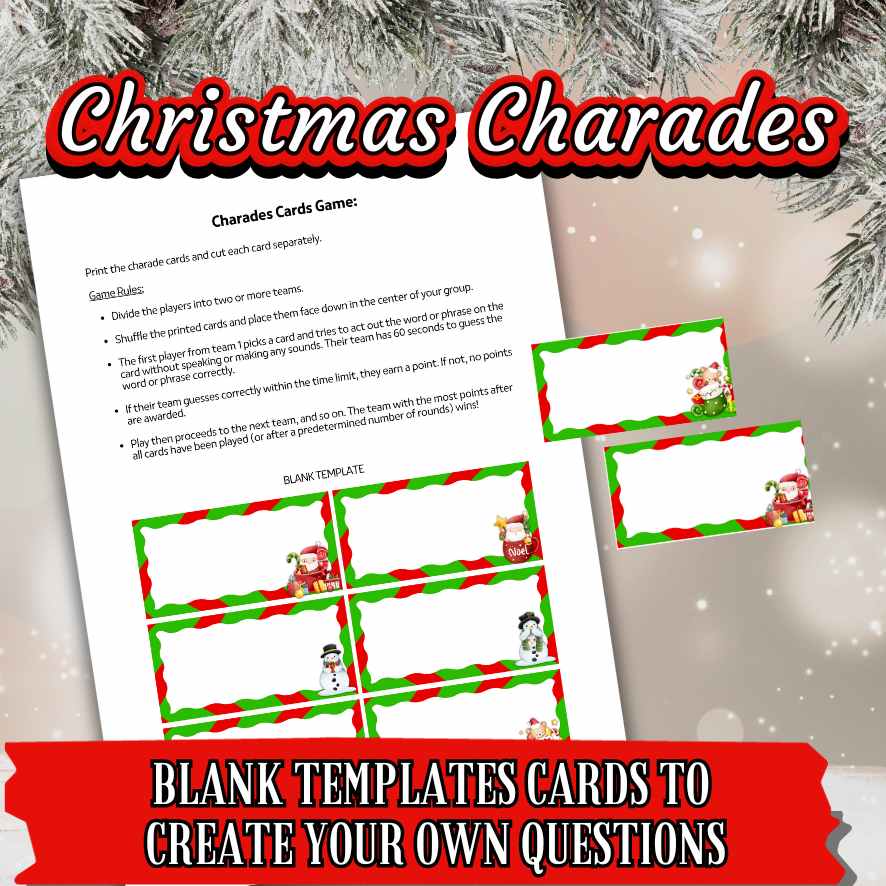 Christmas Charades Game | 100 Printable Holiday-Themed Cards – The Game ...