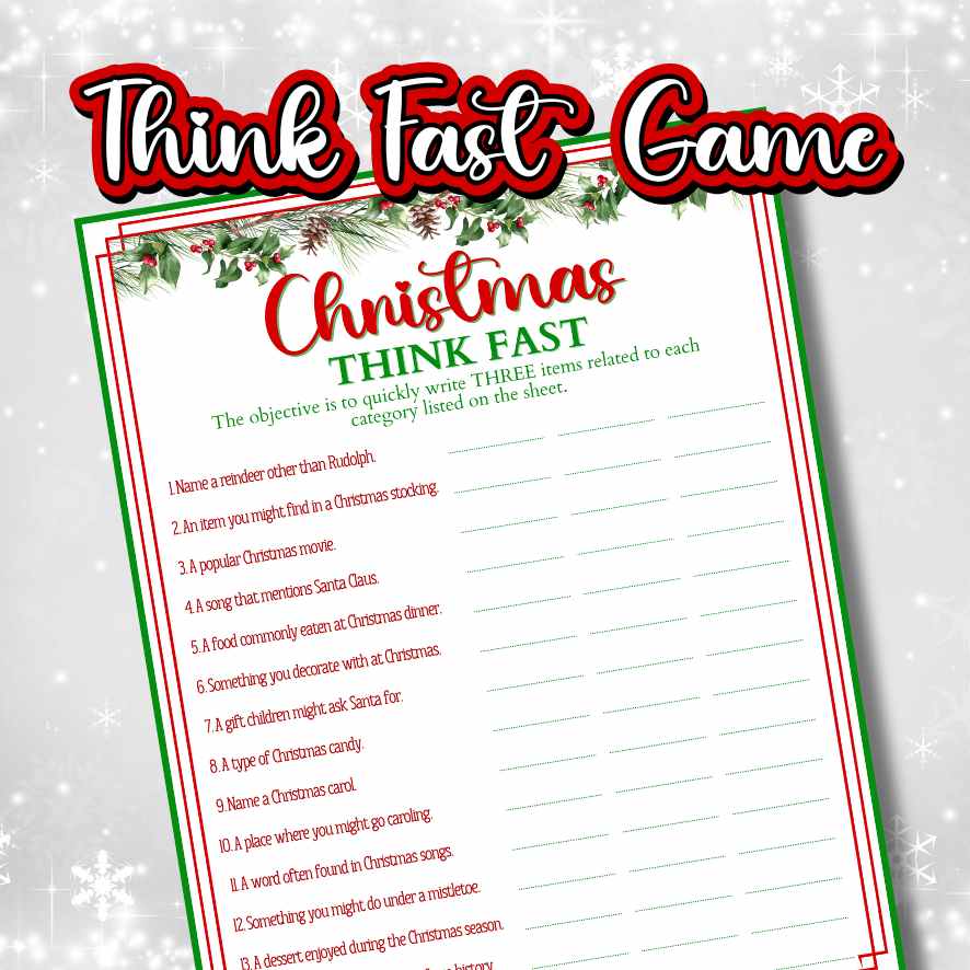 THINK FAST CHRISTMAS GAME PRINTABLE – The Game Room