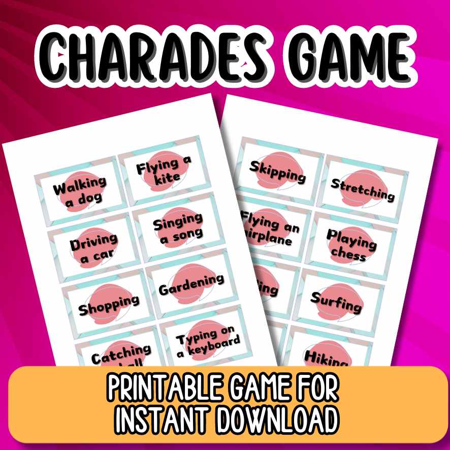 charades game printable cards