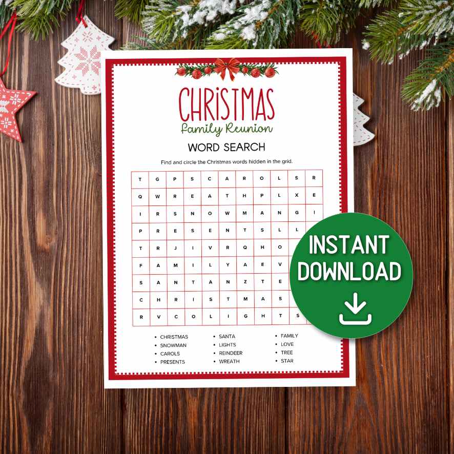 christmas family reunion word search printable