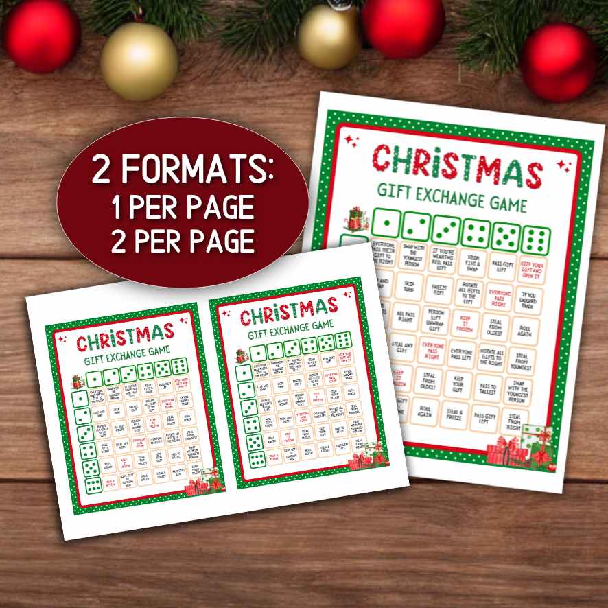 christmas dice gift exchange printable
