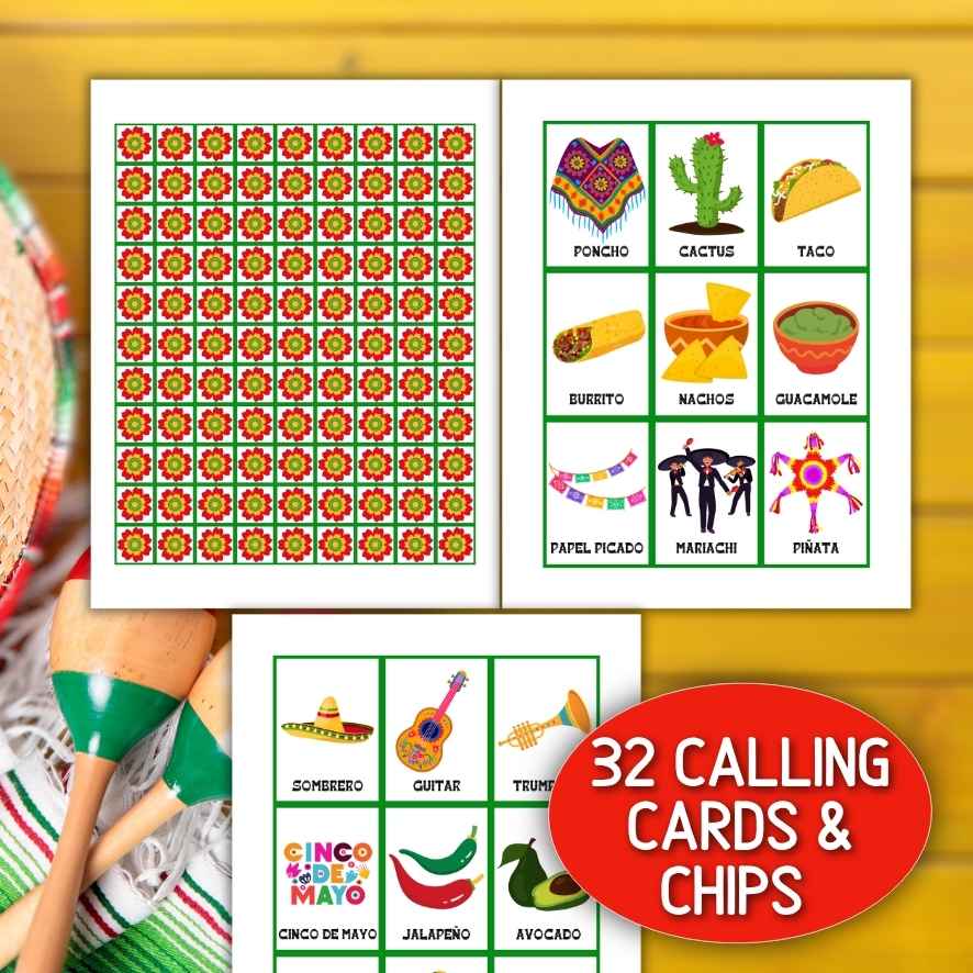 Mexican fiesta bingo cards printable