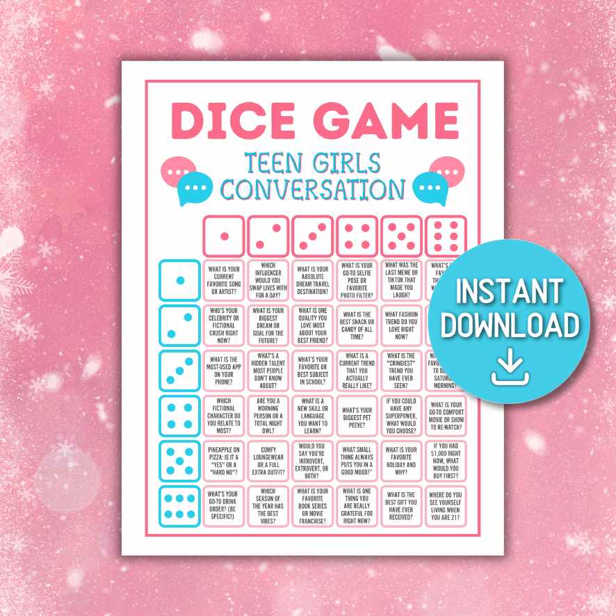 dice teen girl game printable

