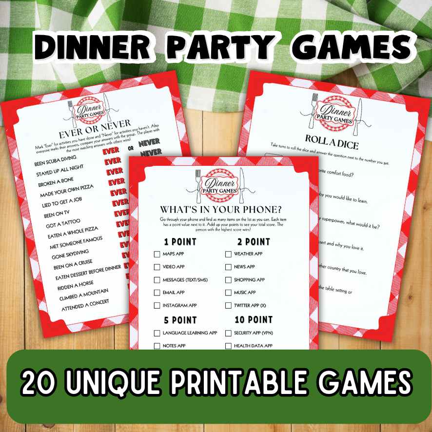 DINNER PARTY GAMES PRINTABLE The Game Room