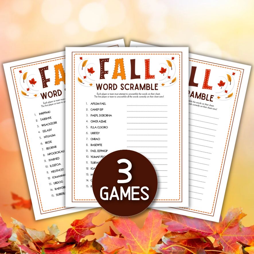 fall word scramble printable