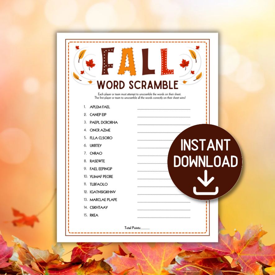 Thanksgiving word scramble