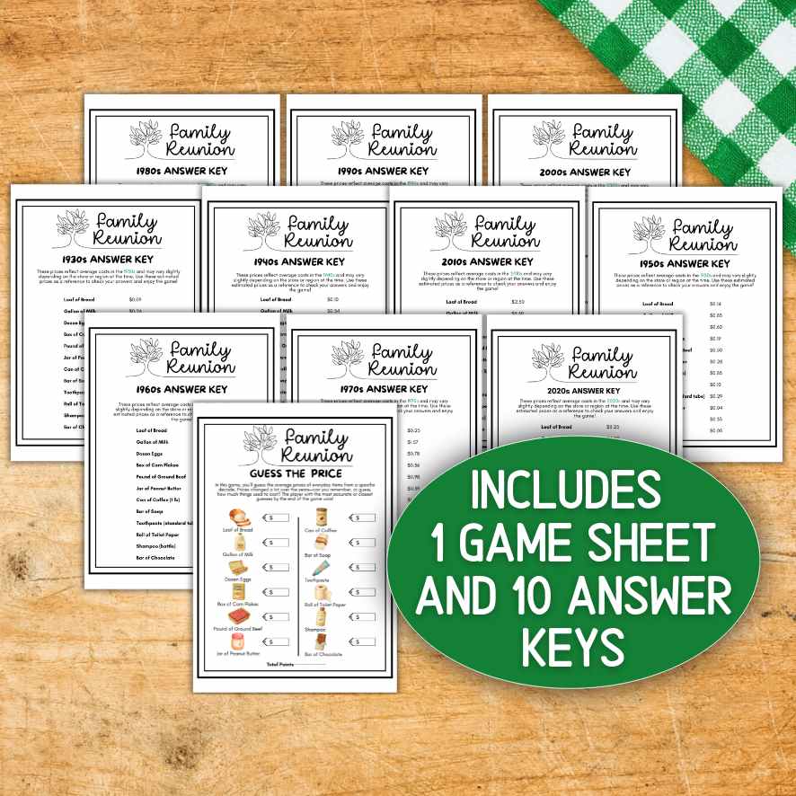 the price is right printable game with answers