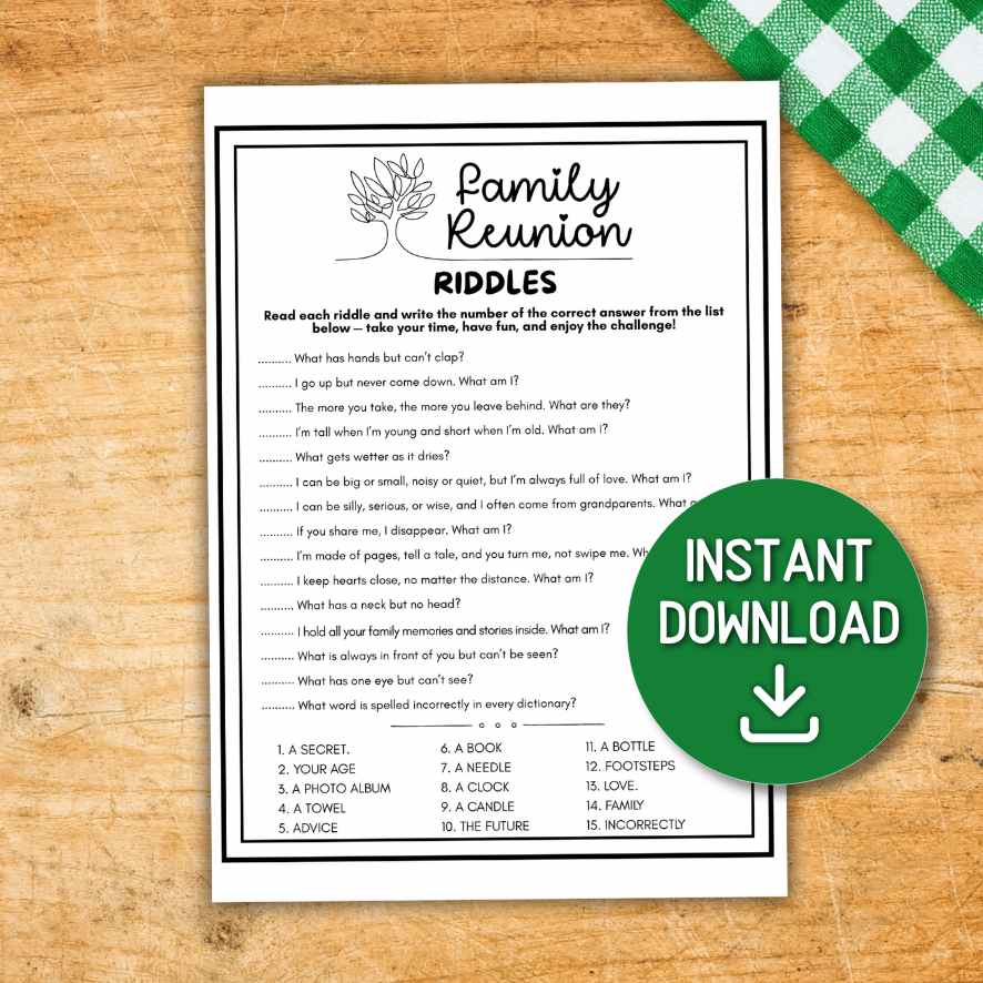 FAMILY REUNION RIDDLES PRINTABLE – The Game Room