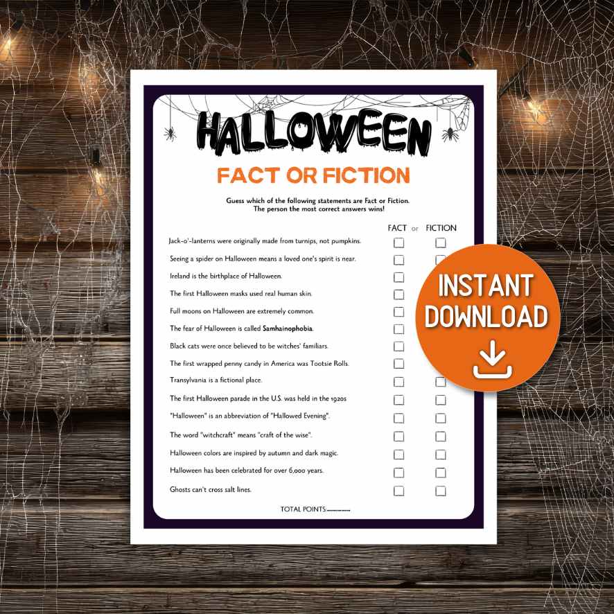 halloween fact or fiction printable quiz