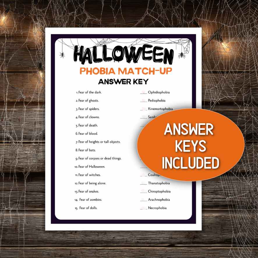 halloween phobia match with answers
