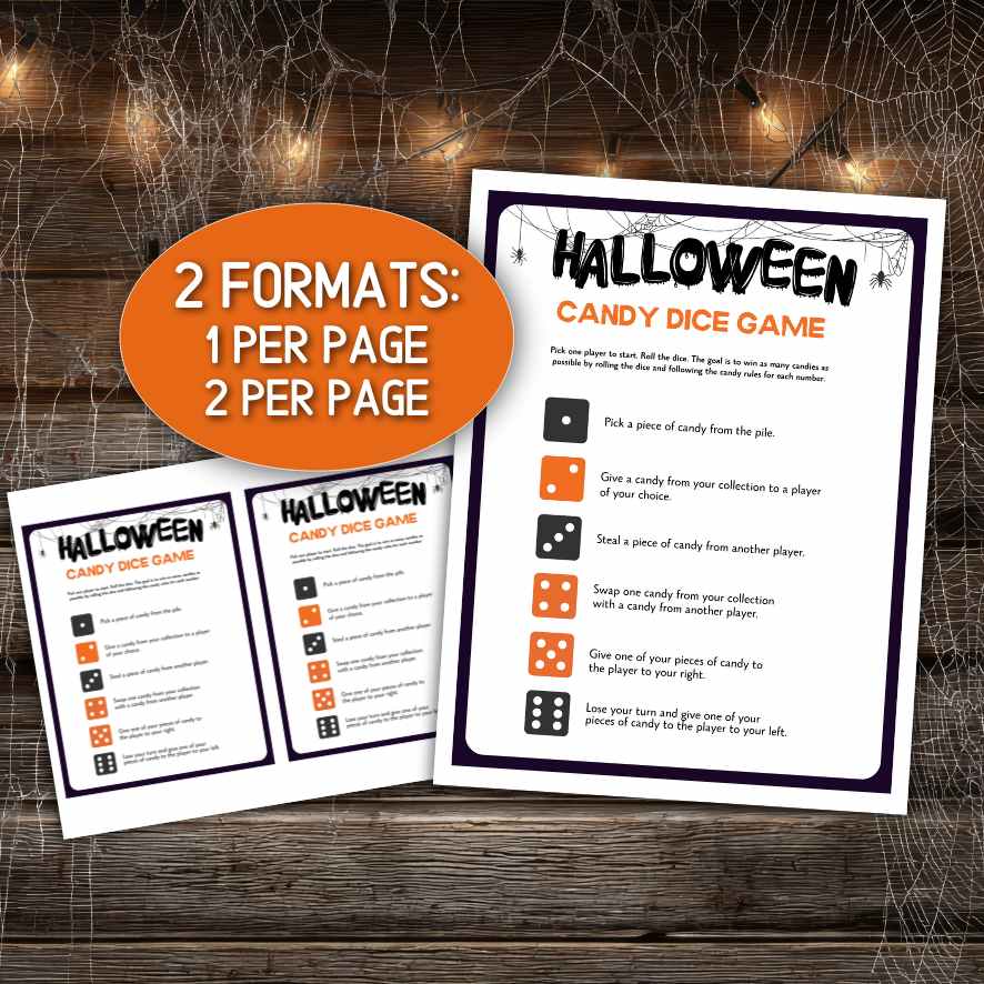 halloween candy dice game printable