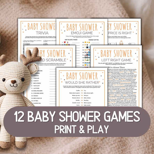 neutral baby shower games bundle

