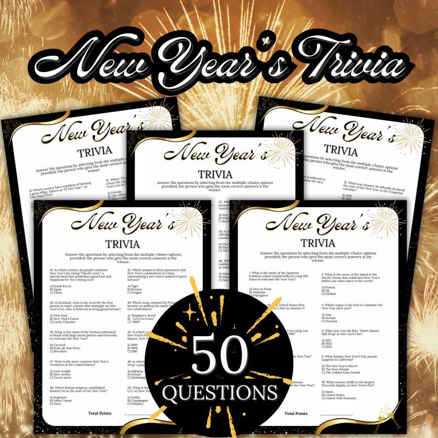 New Year’s Trivia Game Printable Fun for Parties & Family Gatherings