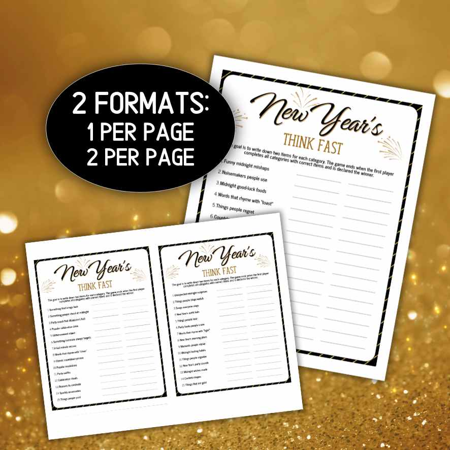 printable think fast new year game