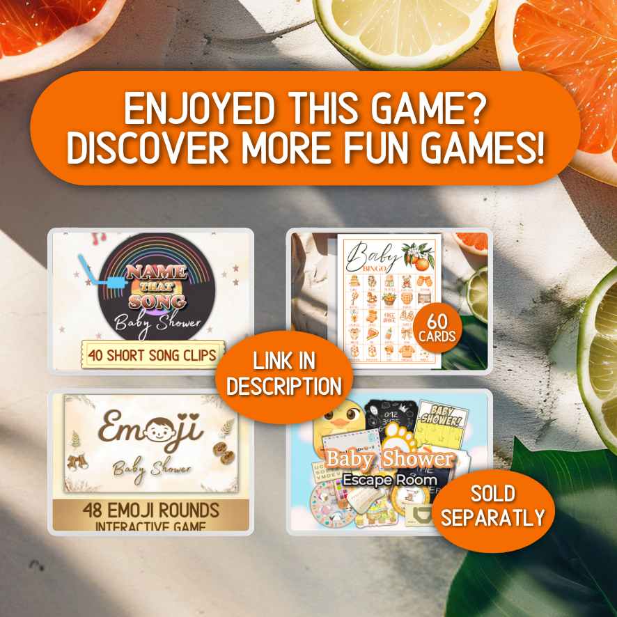 printable orange citrus baby shower games