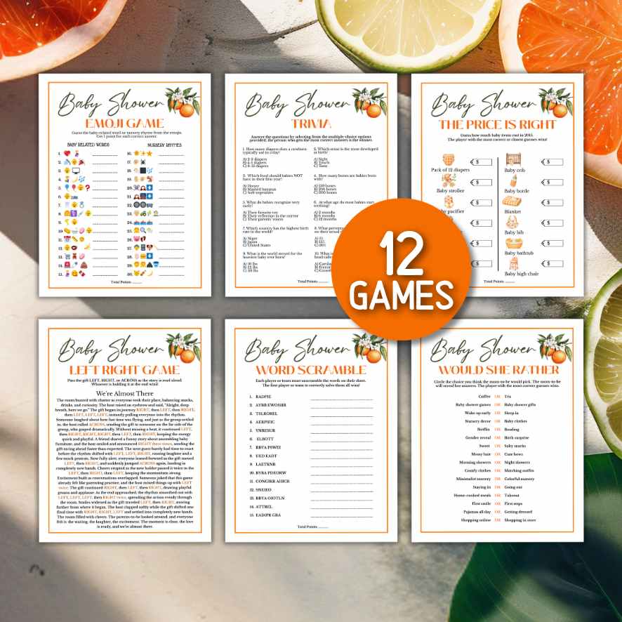orange theme baby shower games