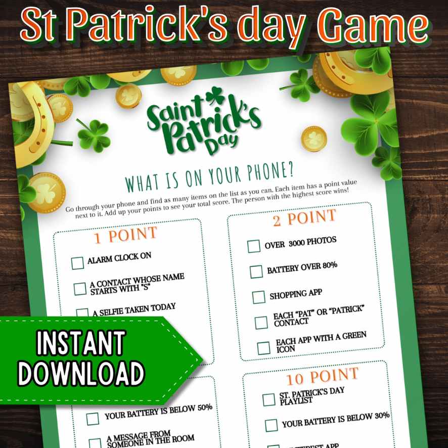 whats in your phone st patrick's day game