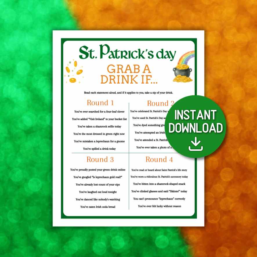 St. Patrick's Day Drinking Game Printable