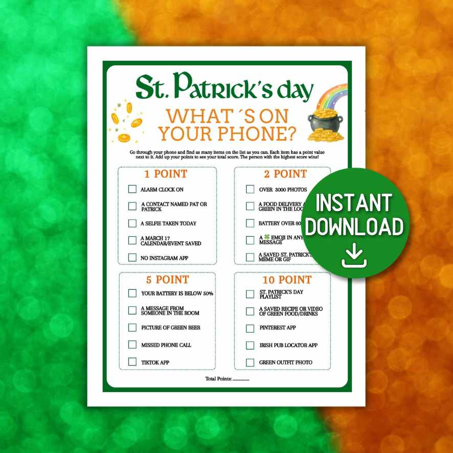 st patrick's what's on your phone game printable