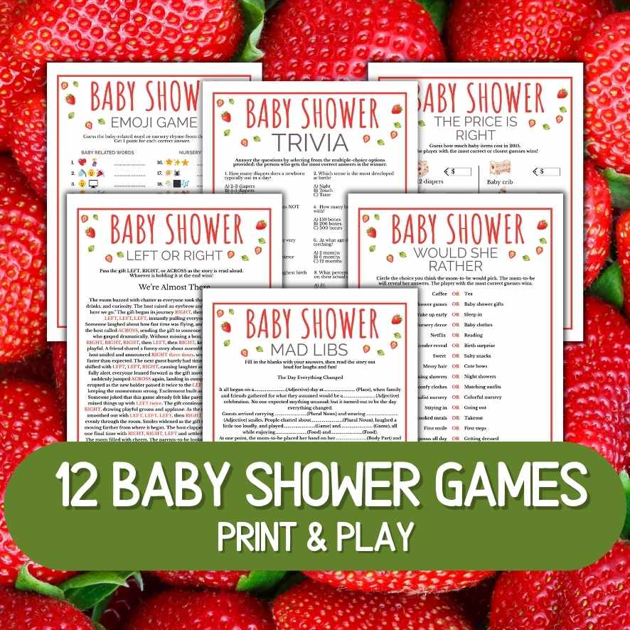 strawberry baby shower games bundle