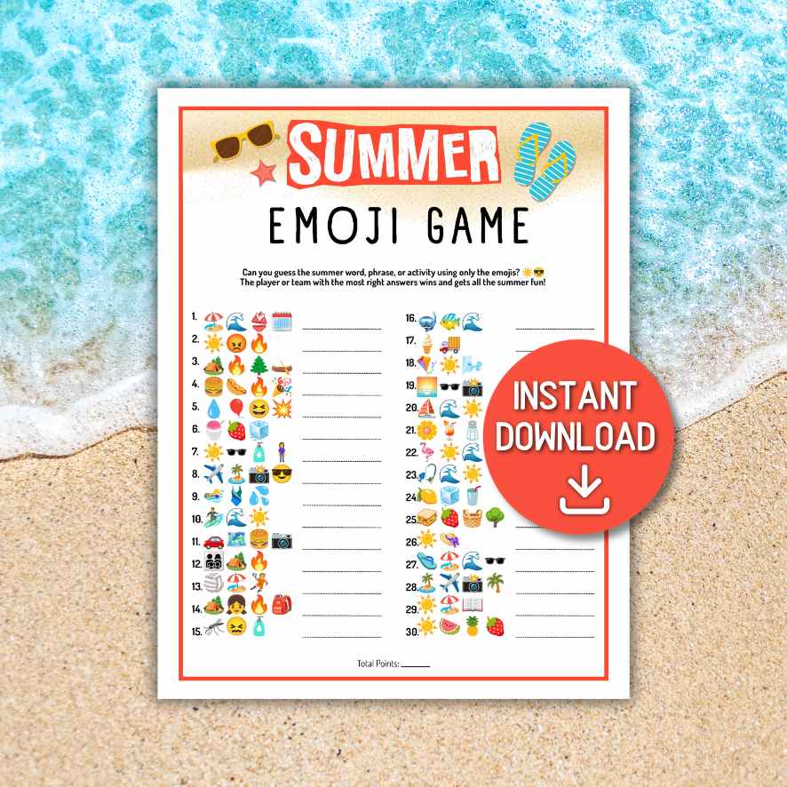 summer emoji game printable
